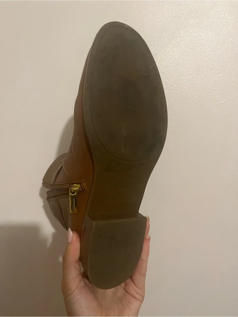 Michael Kors Cognac Leather Ankle Boot with Gold MK Accent